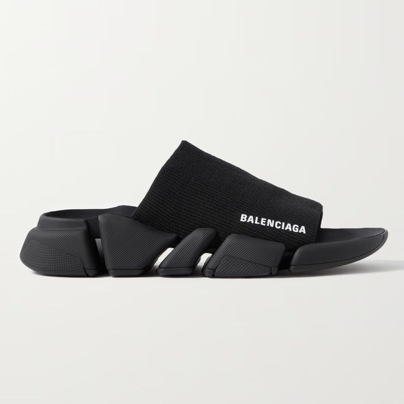 Balenciaga Speed 2.0 Logo Print Stretch Knit Slides Black Women’s 8